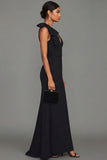Vestido formal largo de escote en V con funda negra y lazo