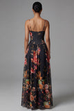 Vestido floral negro A de tirantes estampados