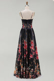 Vestido floral negro A de tirantes estampados