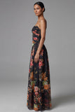 Vestido floral negro A de tirantes estampados