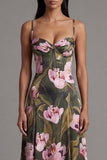Tirantes finos de oliva floral Un vestido floral largo