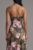 Tirantes finos de oliva floral Un vestido floral largo
