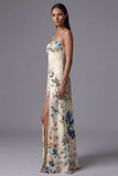Vestido floral de tirantes finos negros estampados en línea A