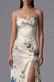 Vestido floral de tirantes finos negros estampados en línea A