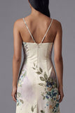 Vestido floral de tirantes finos negros estampados en línea A