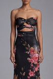 Vestido largo largo de flores negro estampado y sin tirantes