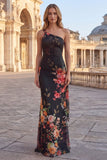 Vestido negro sirena con recortes estampados de un solo hombro