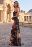 Vestido negro sirena con recortes estampados de un solo hombro