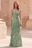 Vestido largo de baile de graduación con lentejuelas de sirena verde salvia