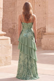Vestido largo de baile de graduación con lentejuelas de sirena verde salvia