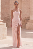 Vestido de fiesta rosa pálido sin mangas corte recto