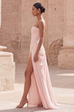 Vestido de fiesta rosa pálido sin mangas corte recto