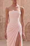 Vestido de fiesta rosa pálido sin mangas corte recto