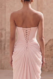 Vestido de fiesta rosa pálido sin mangas corte recto