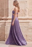 Vestido largo largo de graduación con filo en forma de A morado con halter, húmen, hueco y afuera