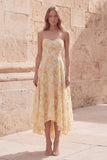 Vestido midi floral A-Line Sweetheart amarillo con aplicaciones
