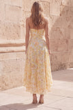 Vestido midi floral A-Line Sweetheart amarillo con aplicaciones