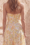 Vestido midi floral A-Line Sweetheart amarillo con aplicaciones