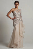 Vestido de la madre de la novia con volantes de un hombro con volantes