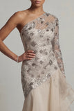 Vestido de la madre de la novia con volantes de un hombro con volantes