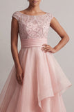 Vestido de madre de la novia color champán línea A con escote barco y lentejuelas