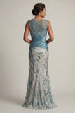 Vestido de sirena azul azul de lentejuelas del lago Madre de la novia