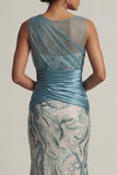 Vestido de sirena azul azul de lentejuelas del lago Madre de la novia