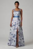 Vestido de madre de novia con cuello cuadrado de cuello cuadrado azul polvoriento