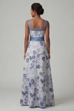 Vestido de madre de novia con cuello cuadrado de cuello cuadrado azul polvoriento