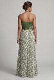 Vestido de madre de novia floral verde A Line Strapless