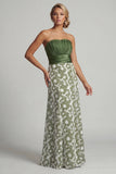 Vestido de madre de novia floral verde A Line Strapless