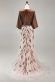 Vestido de sirena de la Madre de la novia con mangas de 3/4 con mangas café