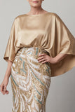 Vestido de sirena de Champán de Lentejuelas con mangas grandes