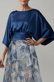 Mangas 3/4 de lentejuelas azul marino Vestido de la Madre de la Novia Línea A