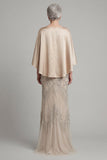 Vestido de madre de novia con sirenas de lentejuelas champán y bolsillos