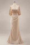 Vestido de Madre de la Novia con Champán Champán Largo de Lentejuelas Sirenas