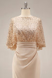 Vestido de Madre de la Novia con Champán Champán Largo de Lentejuelas Sirenas