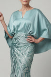 Vestido largo de madre de la novia azul sirena brillante de lentejuelas