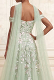 Vestido largo de graduación bordado con lentejuelas de Salvia y hombros descubiertos