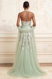 Vestido largo de graduación largo de tul bordado con corte largo de Sage Sage A-Line Halter y Blush