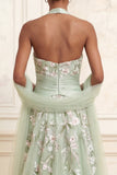 Vestido largo de graduación largo de tul bordado con corte largo de Sage Sage A-Line Halter y Blush