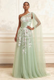 Vestido largo de graduación de un hombro de Sage A-Line A-Line Tulle con bordado