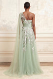 Vestido largo de graduación de un hombro de Sage A-Line A-Line Tulle con bordado