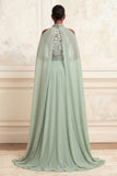 Vestido largo largo de graduación con escote halter, escote de A-line con un cuello halter y polvoriento de tul salvia bordado con cuentas y capa