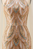 Vestido largo de noche de sirena con capçales de champán brillante