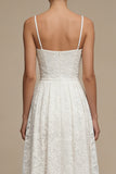 Lace White Spaghetti Straps A Line Midi Engagement Dress
