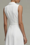 Vestido de trabajo blanco sin mangas y fruncido A Line