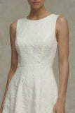 Vestido de compromiso blanco de cuello redondo Jacquard Línea A