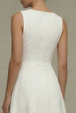 Vestido de compromiso blanco de cuello redondo Jacquard Línea A