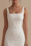 Vestido de compromiso blanco de cuello cuadrado Jacquard con funda
